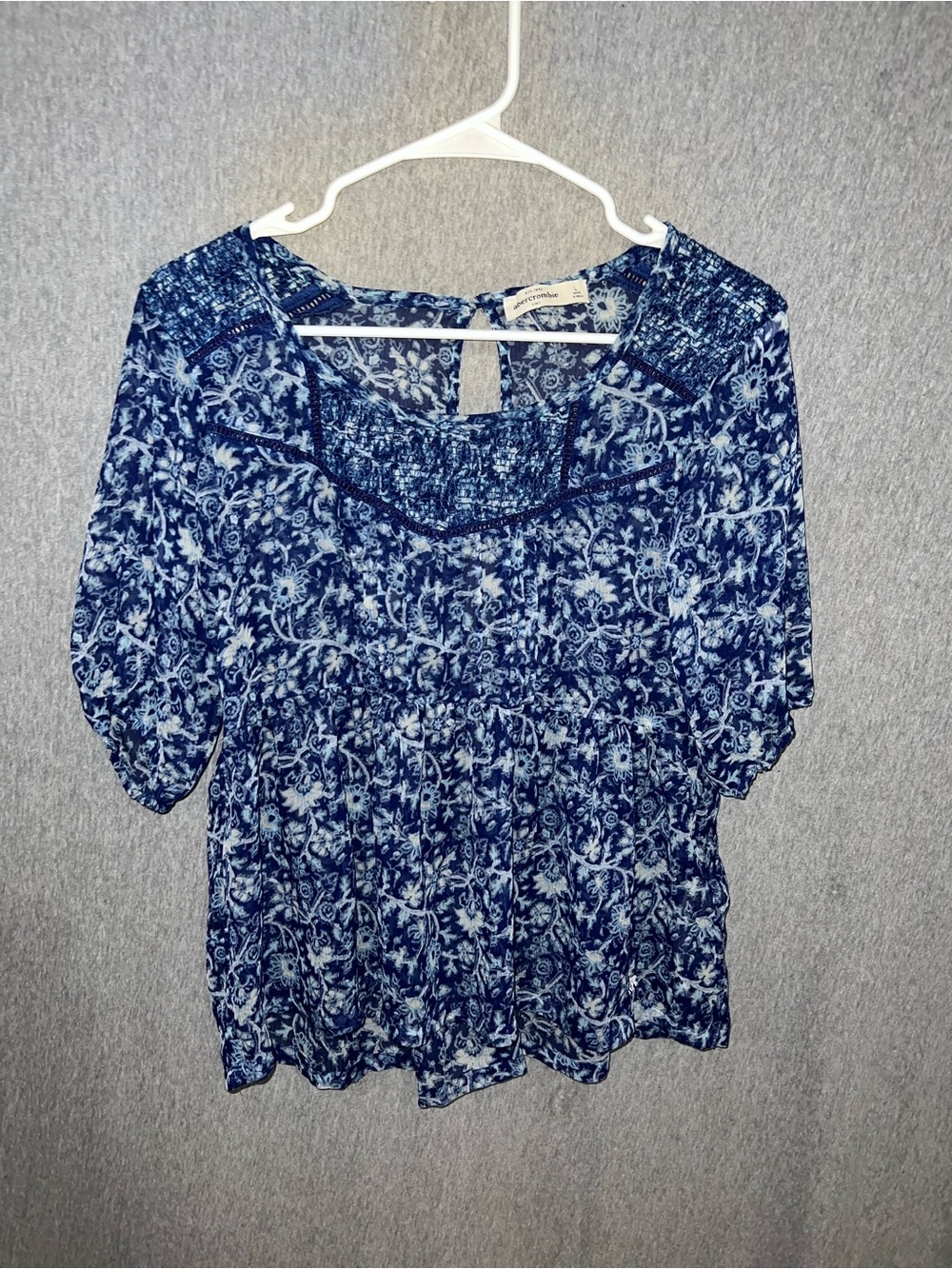abercrombie kids Blue Floral Smocked Blouse
